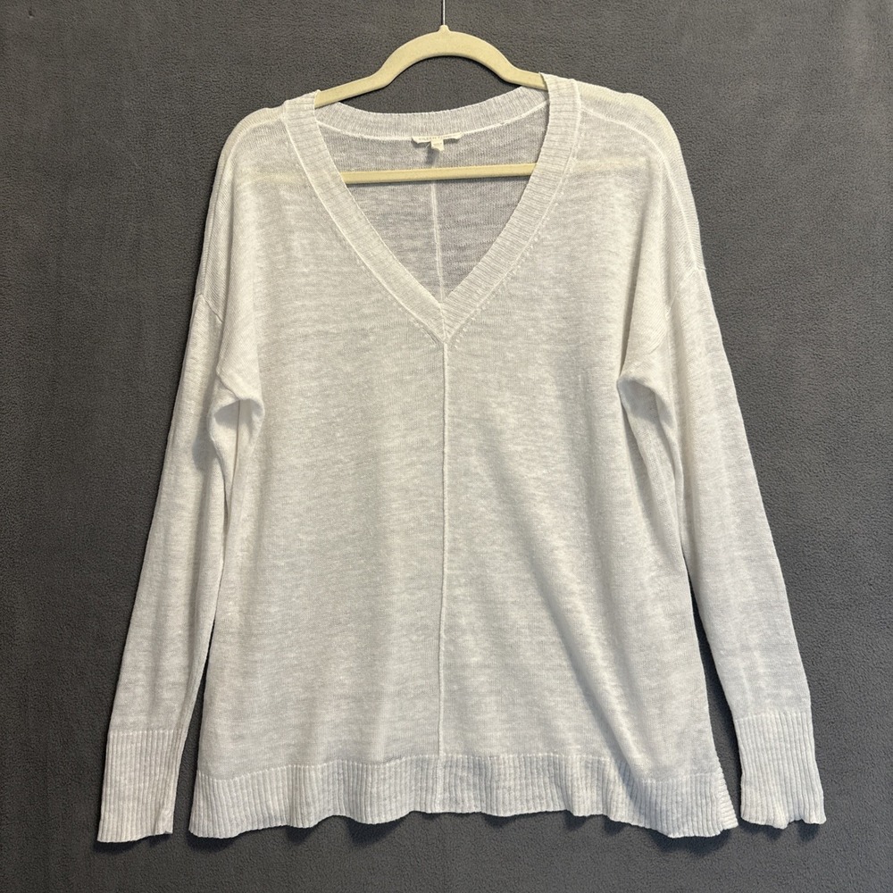 Eileen Fisher`100% Linen Knit Lightweight Sweater Size S White Coastal Beachy